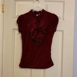 maroon short sleeve ruffle dress top